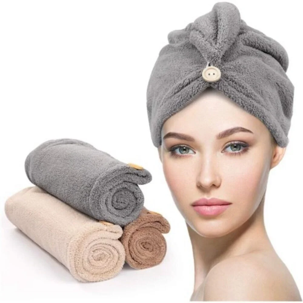 3 Pack Hair Drying Towels, Hair Towel with Button, Super Absorbent
